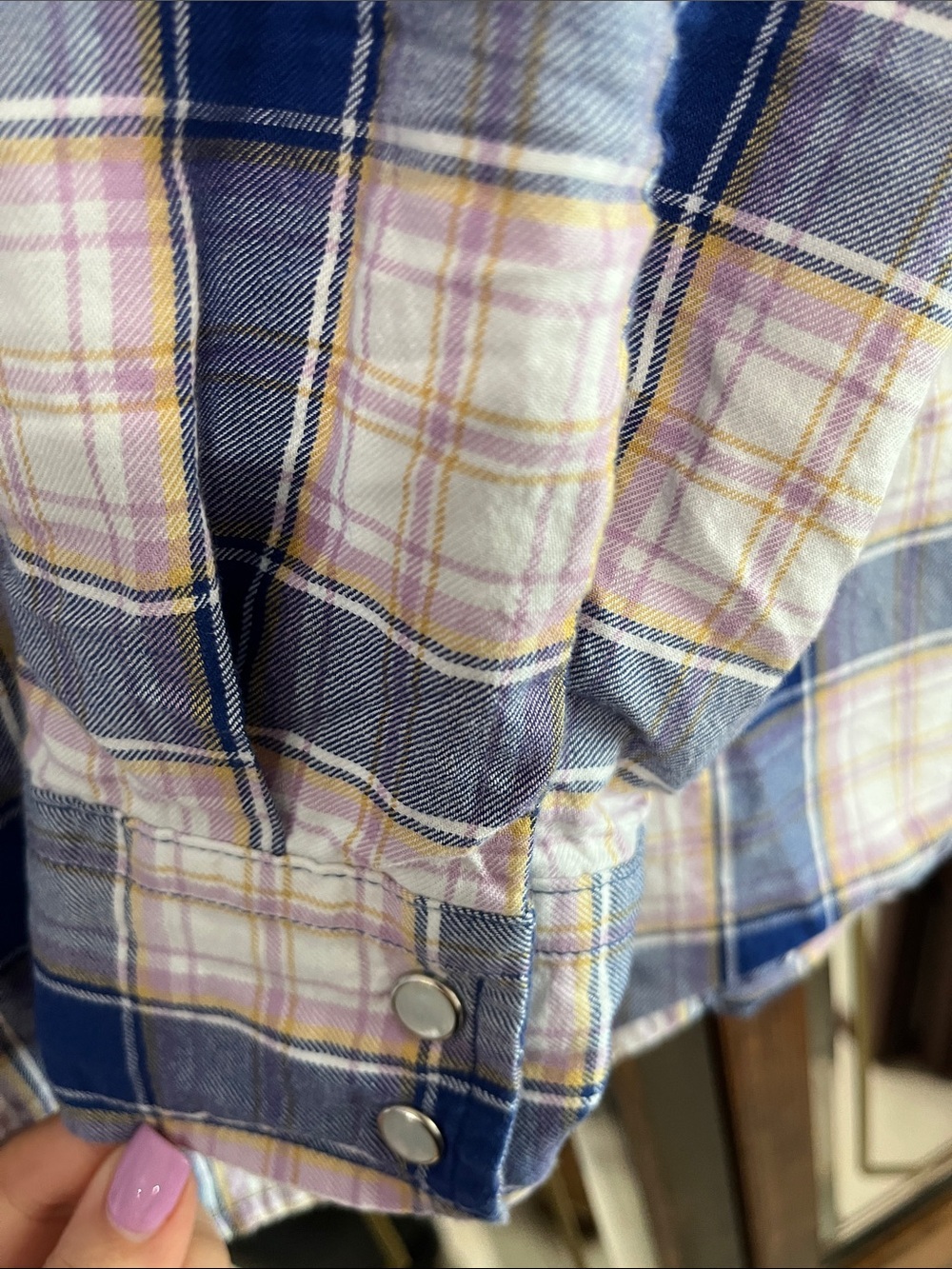 Levi's Men’s Western Blue, Purple Plaid Shirt White Pearl Snap Button - Picture 4 of 8